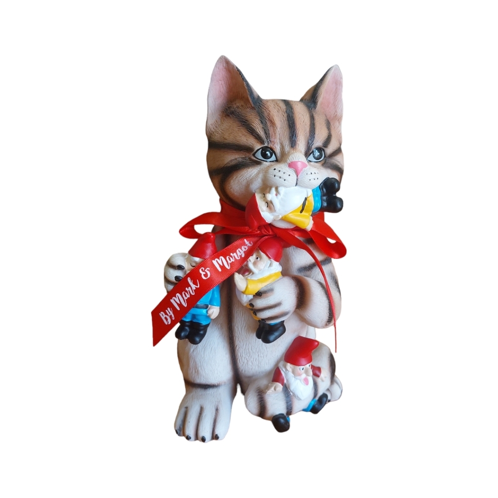 By Mark & Margot Cat Garden with Gnomes Figurine